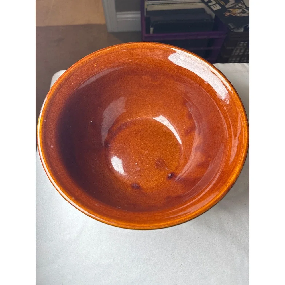 Vintage Marcrest Stoneware Ribbed Brown Glazed Mixing Bowl 9.5 Inch